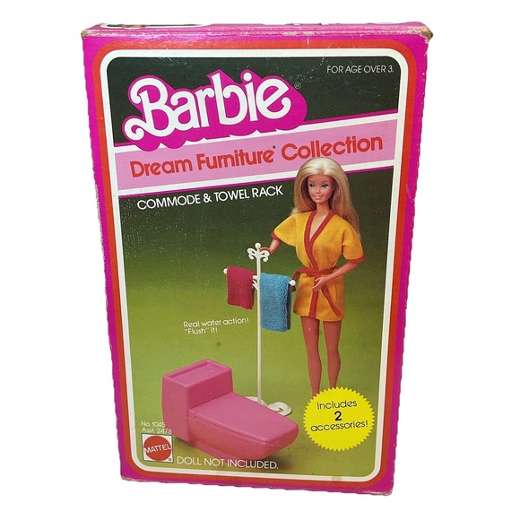Vintage 1982 Mattel Barbie Dream Furniture Commode & Towel Rack New in‎ Open Box - Picture 1 of 6